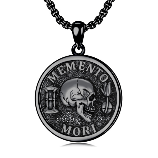 Collier avec pendentif en argent sterling plaqué noir avec tête de mort Memento Mori pour homme