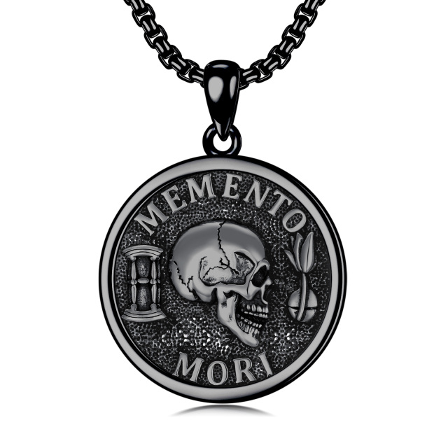 Sterling Zilver met Zwarte Kleur Vergulde Memento Mori Schedel Hanger Ketting voor Heren-1