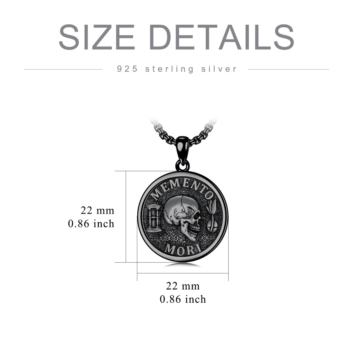 Collier avec pendentif en argent sterling plaqué noir avec tête de mort Memento Mori pour homme-3