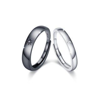 Sterling Silver with Black Color Plated Moon & Sun Couple Rings-41