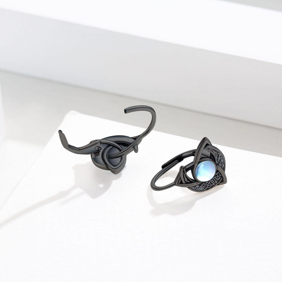 Sterling Silver with Black Color Plated Moonstone Celtic Knot and Moon Lever-back Earrings-5