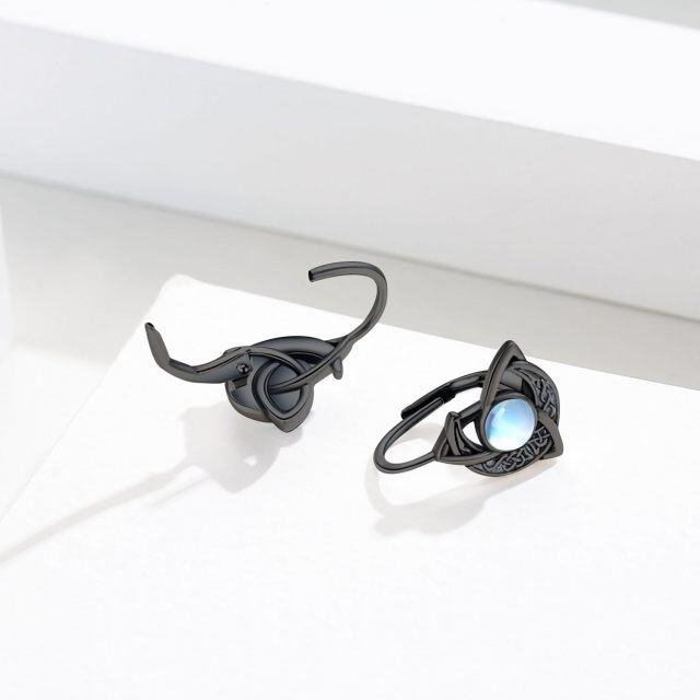 Orecchini a monachella con nodo celtico e luna in argento sterling placcato in pietra di luna di colore nero-5