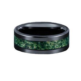 Sterling Silver with Black Color Plated Moss Agate Ring for Men-16