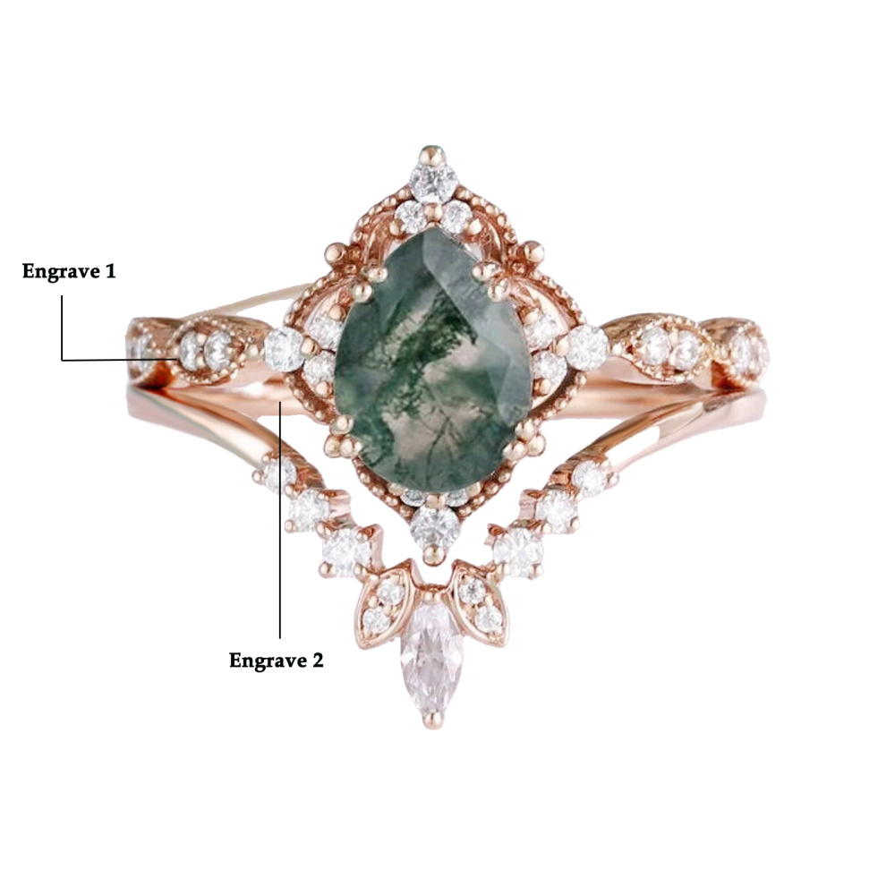 Sterling Silver with Rose Gold Plated Oval Moss Agate Engagement Ring-4