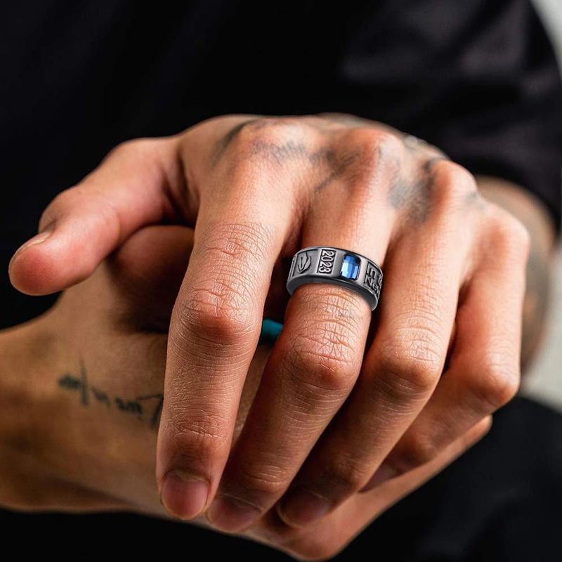 Sterling Zilver met Zwarte Kleur Vergulde Kubieke Zirkonia Gepersonaliseerde Geboortesteen Ring voor Mannen-2