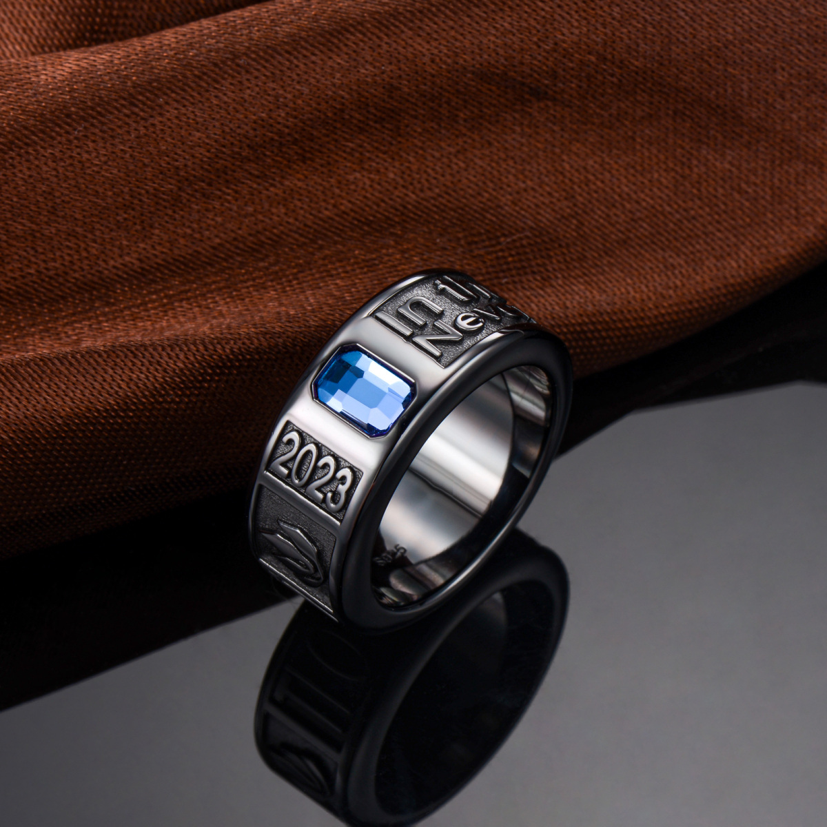 Sterling Silber mit schwarz plattiertem Zirkonia, personalisierter Geburtssteinring für Männer-4