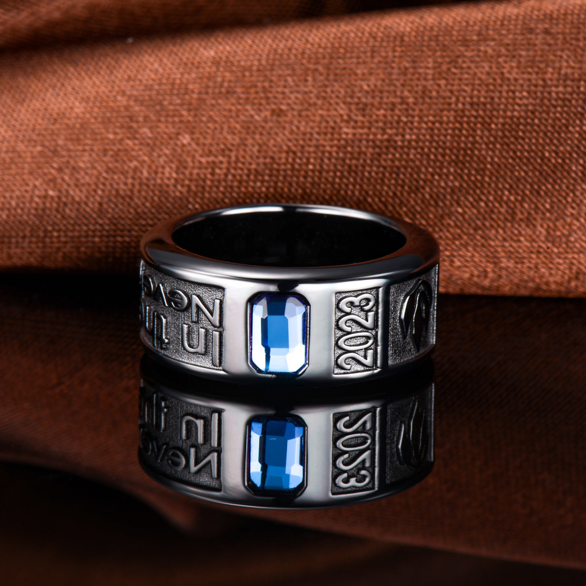 Sterling Silber mit schwarz plattiertem Zirkonia, personalisierter Geburtssteinring für Männer-5