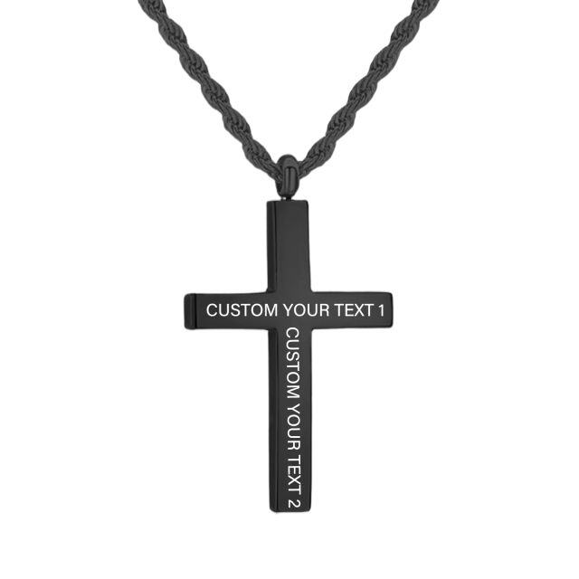 Sterling Silver Black Color Personalized Engraving Cross Pendant Necklace for Men-1