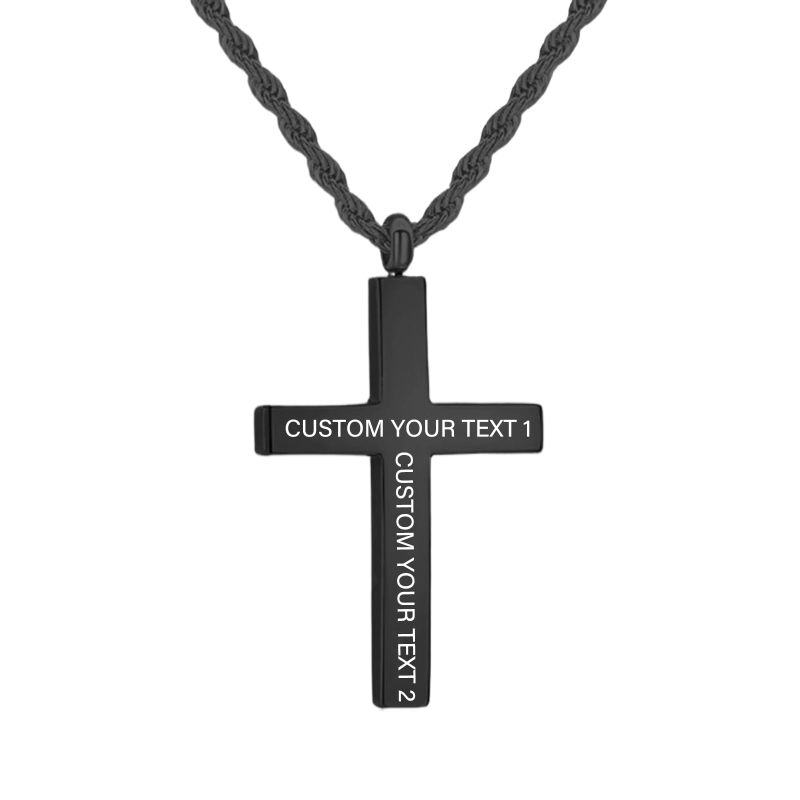 Sterling Silver Black Color Personalized Engraving Cross Pendant Necklace for Men-11