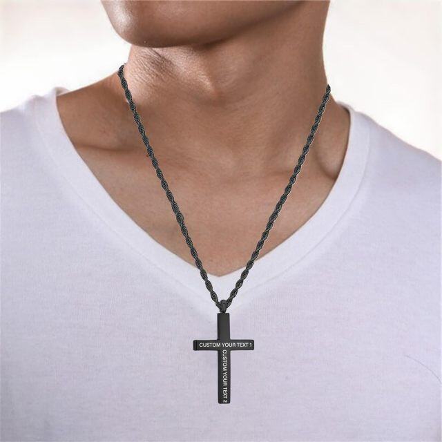 Sterling Silver Black Color Personalized Engraving Cross Pendant Necklace for Men-2