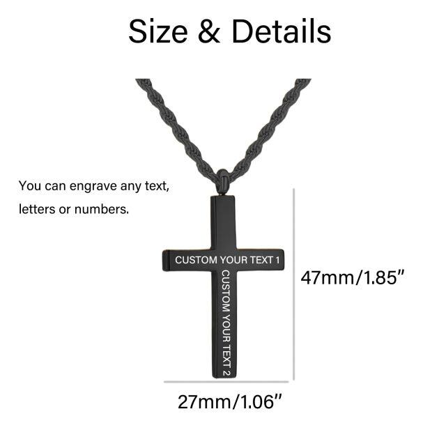 Plata de Ley Negro Color Personalizado Grabado Cruz Colgante Collar para Hombres-3