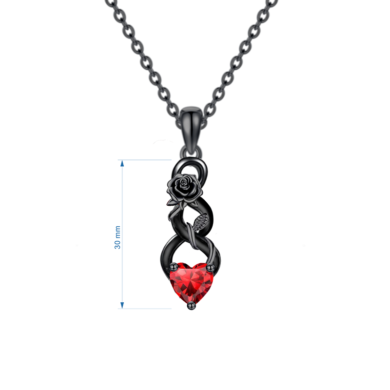 Collier pendentif rose en argent sterling avec zircone cubique plaquée de couleur noire-2