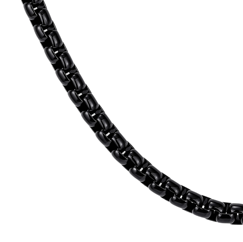 Sterling Silver with Black Color Round Box Chain Necklace for Men 4mm-3