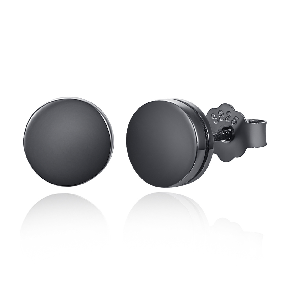 Sterling Silver with Black Color Plated Round Stud Earrings for Men-1