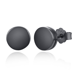 Sterling Silver with Black Color Plated Round Stud Earrings for Men-30