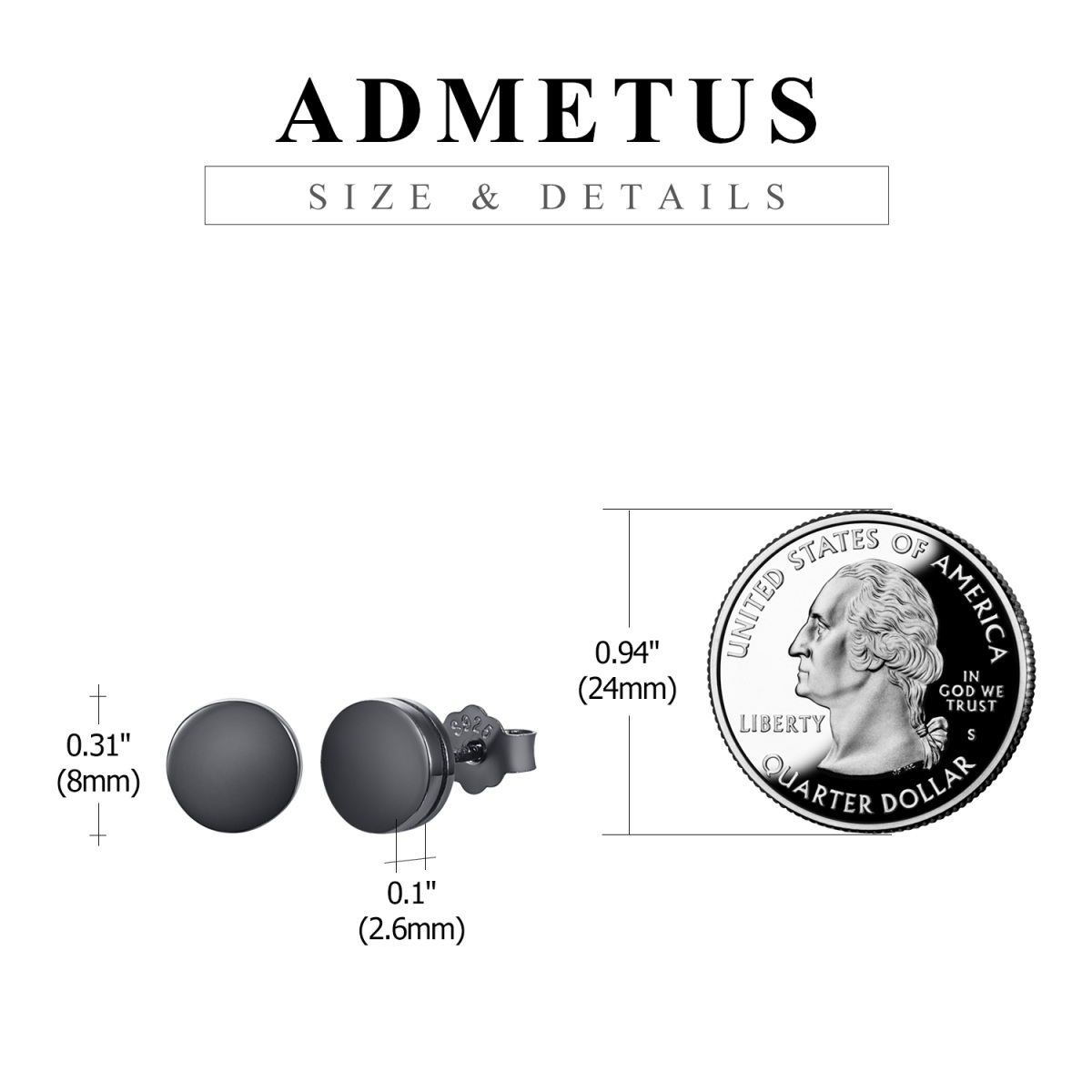 Sterling Silver with Black Color Plated Round Stud Earrings for Men-5