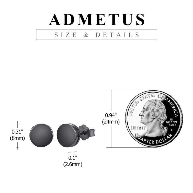Sterling Silver with Black Color Plated Round Stud Earrings for Men-5