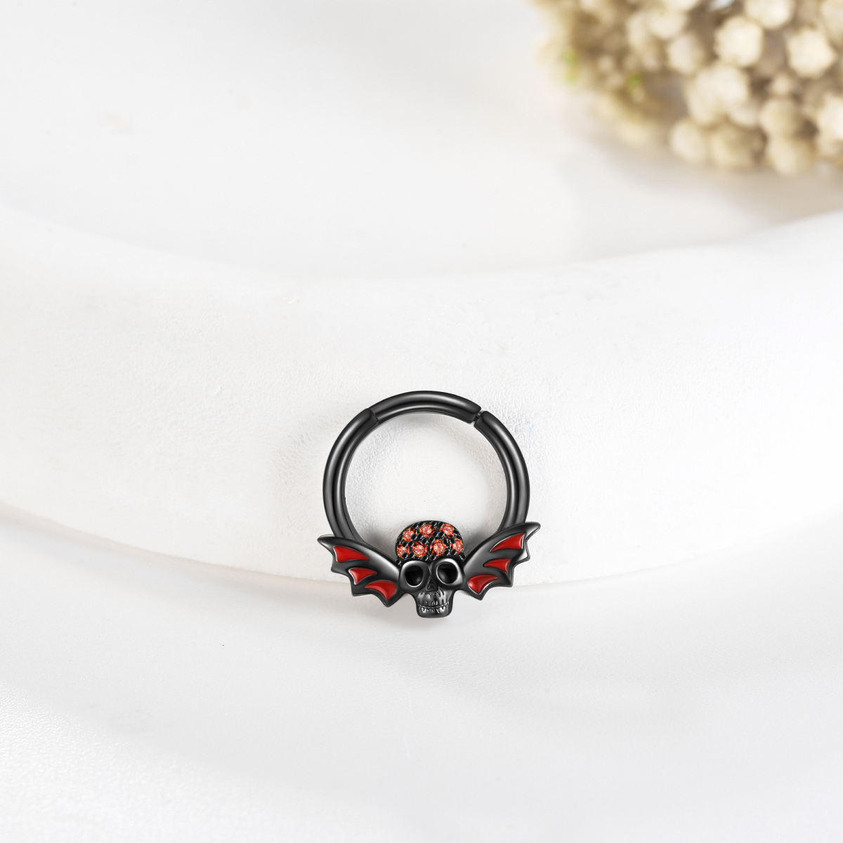 Anillo de nariz de calavera de plata de ley con baño de color negro-3