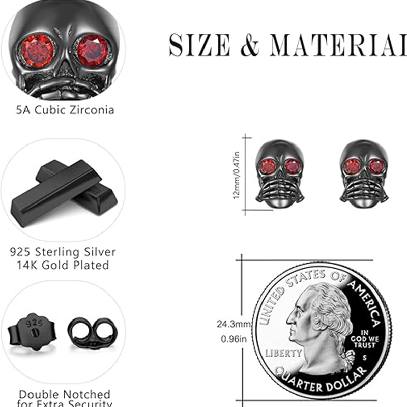 Ohrstecker Totenkopf aus Sterlingsilber mit schwarzer Zirkonia-Beschichtung-5