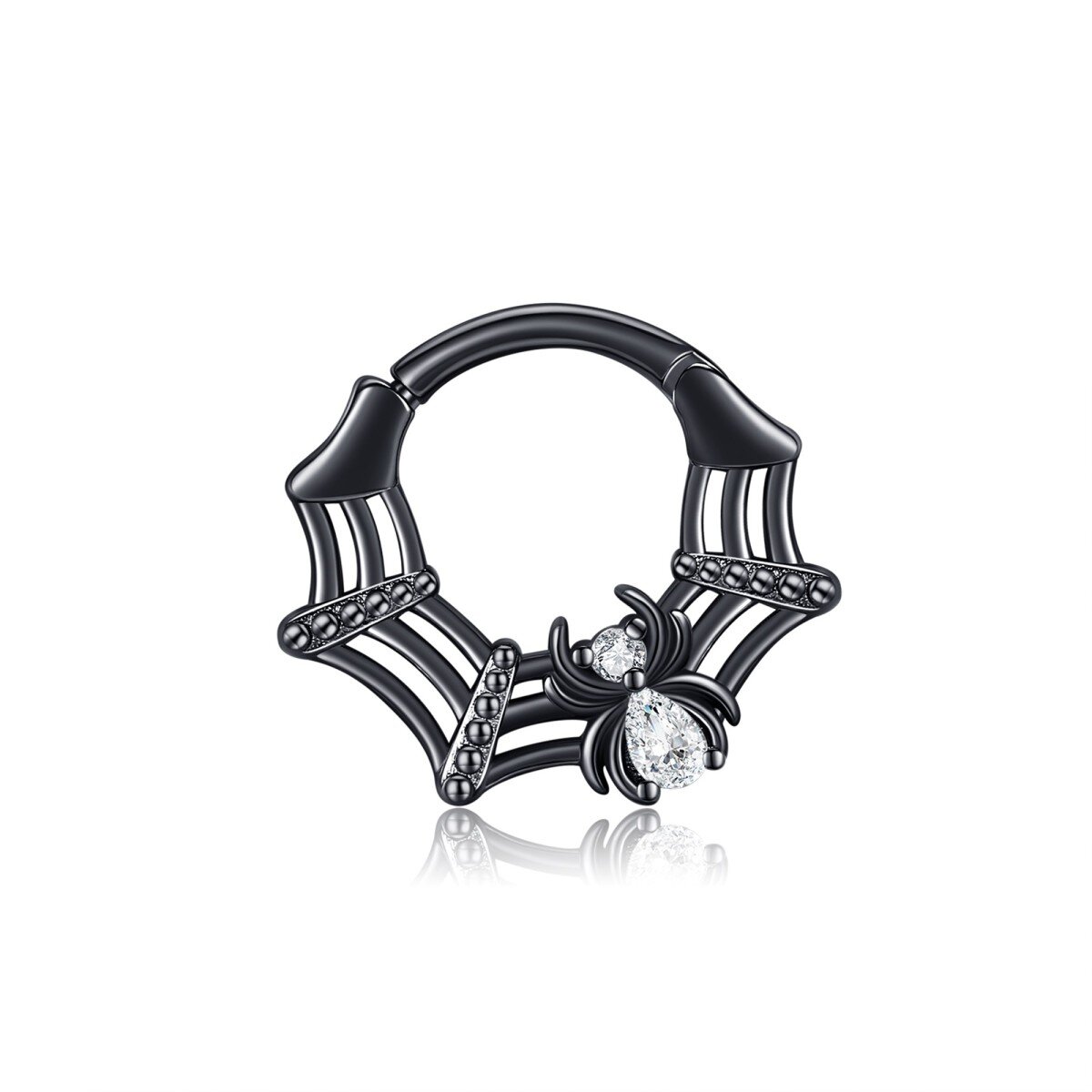 Anillo de nariz de araña de plata de ley con circonita cúbica bañada en color negro-1