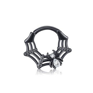 Sterling Silver with Black Color Plated Cubic Zirconia Spider Nose Ring-2