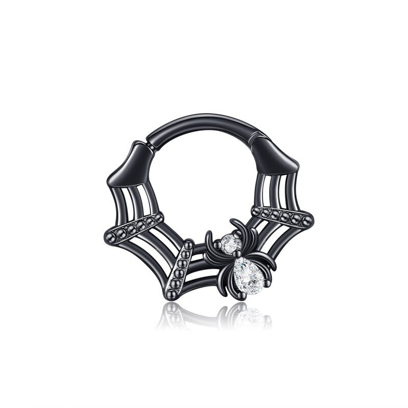 Sterling Silver with Black Color Plated Cubic Zirconia Spider Nose Ring-8