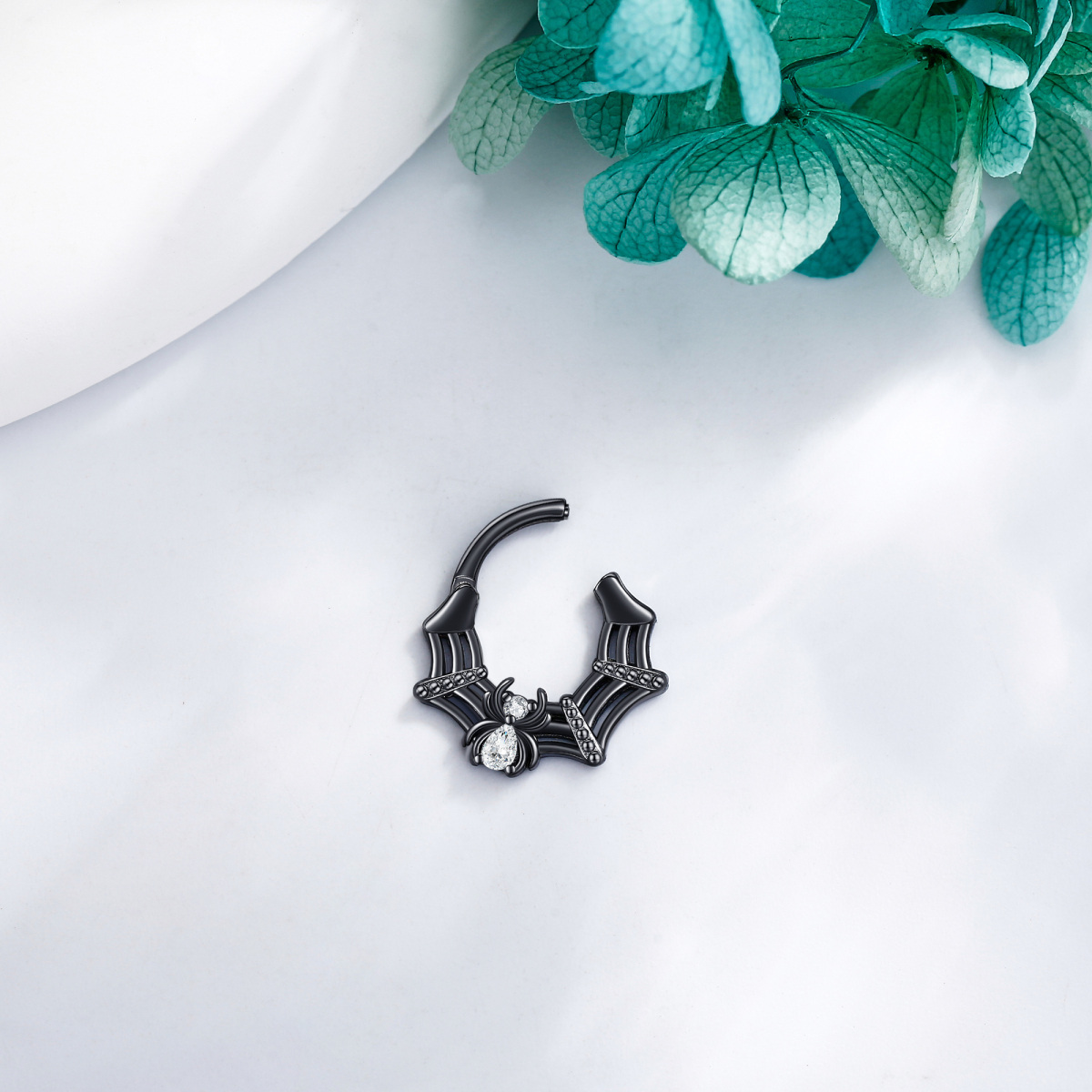 Anillo de nariz de araña de plata de ley con circonita cúbica bañada en color negro-3