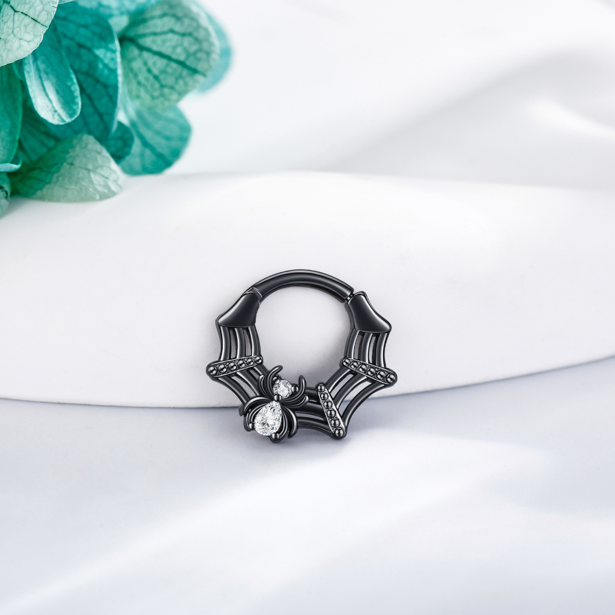 Anillo de nariz de araña de plata de ley con circonita cúbica bañada en color negro-4