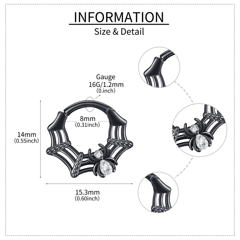 Nasenring „Spinnenform“ aus Sterlingsilber mit schwarzer Zirkonia-Beschichtung-5