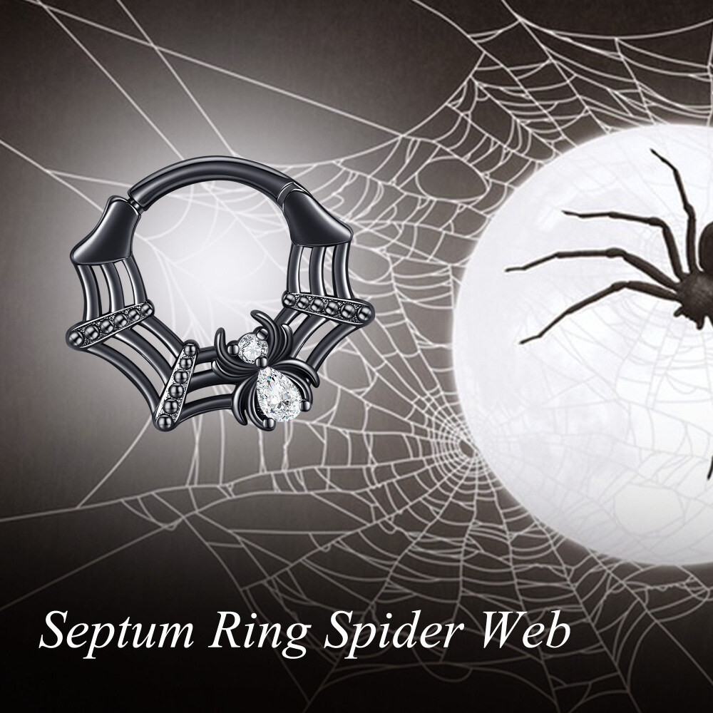 Anel de nariz em formato de aranha em prata esterlina com zircônia cúbica banhada a preto-6
