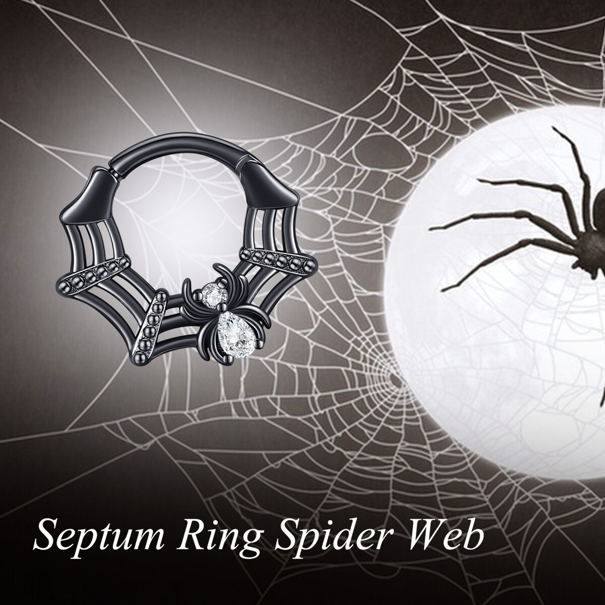 Anillo de nariz de araña de plata de ley con circonita cúbica bañada en color negro-6