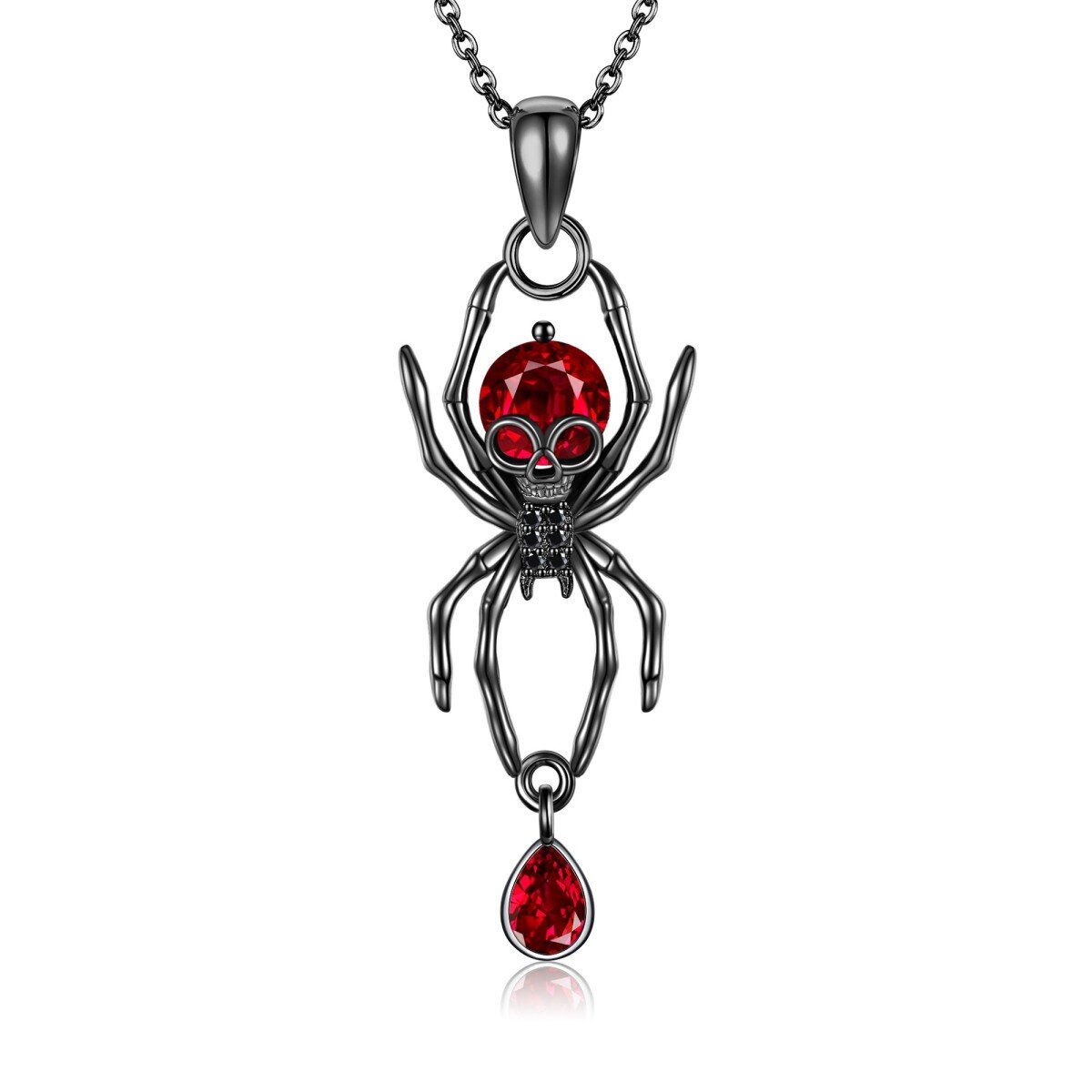 Sterling Silver with Black Color Plated Cubic Zirconia Spider Skeleton Pendant Necklace-1