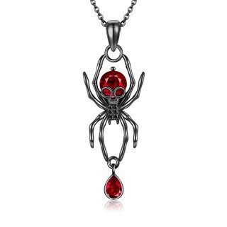 Sterling Silver with Black Color Plated Cubic Zirconia Spider Skeleton Pendant Necklace-1