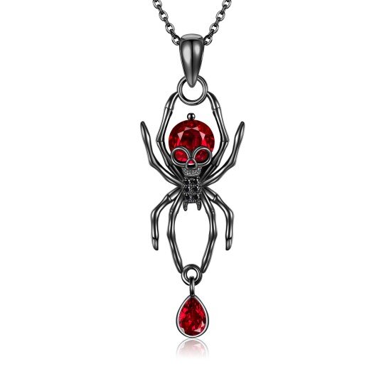 Sterling Silver with Black Color Plated Cubic Zirconia Spider Skeleton Pendant Necklace