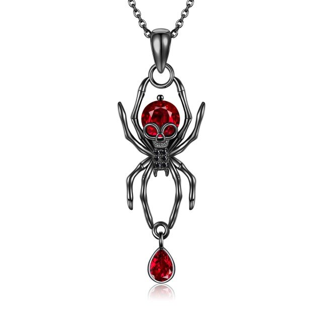 Sterling Silver with Black Color Plated Cubic Zirconia Spider Skeleton Pendant Necklace-4