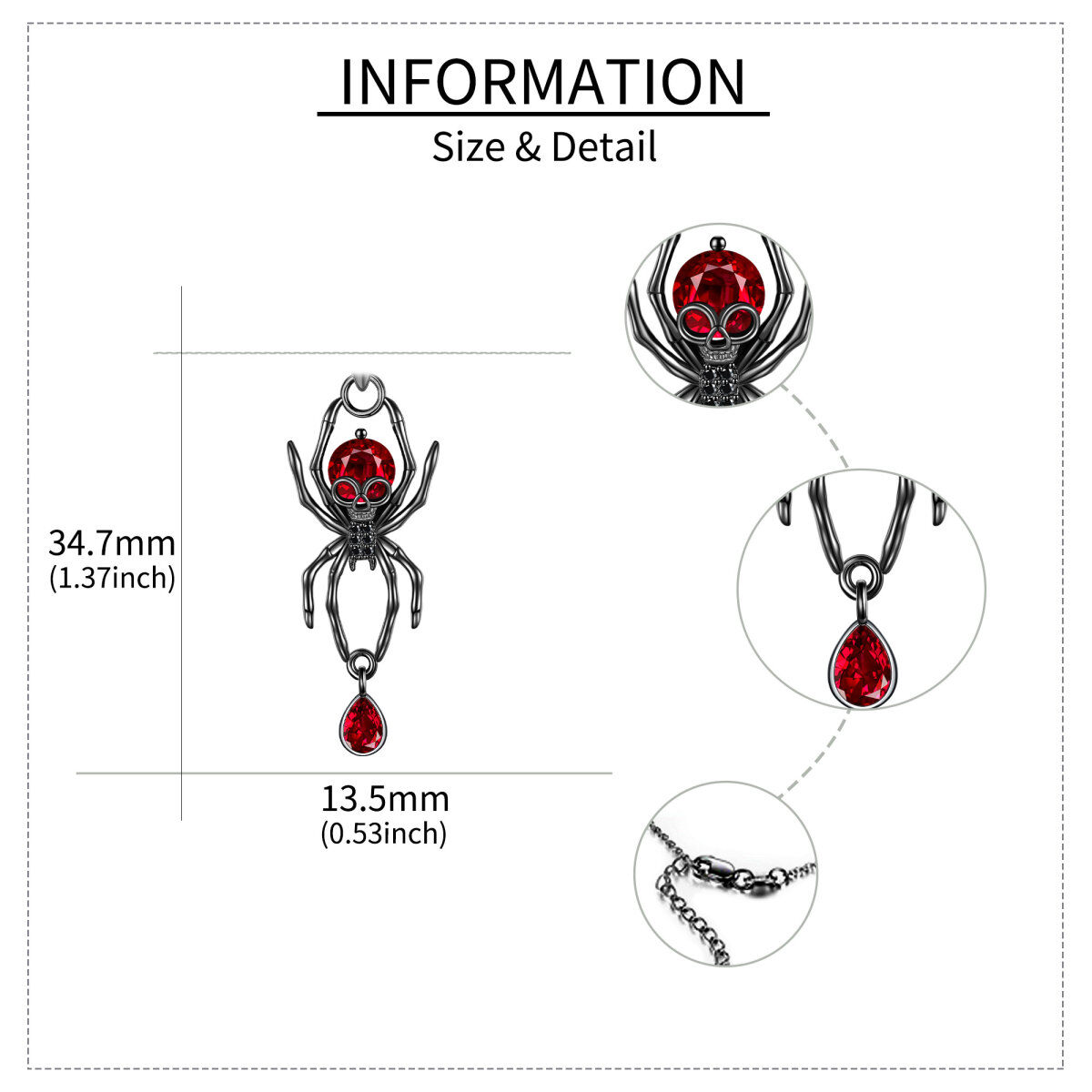 Sterling Silver with Black Color Plated Cubic Zirconia Spider Skeleton Pendant Necklace-5