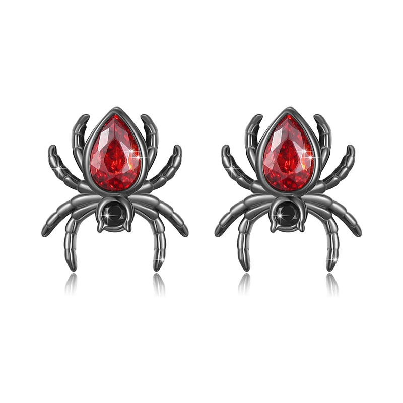 Pendientes de plata de ley con forma de araña bañados en color negro y circonitas cúbicas-1