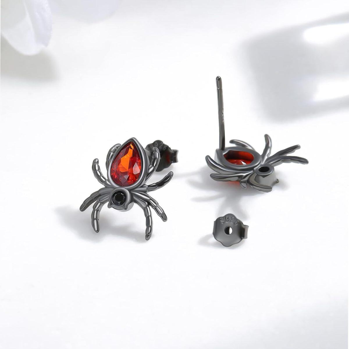 Sterling Silver with Black Color Plated Cubic Zirconia Spider Stud Earrings-3