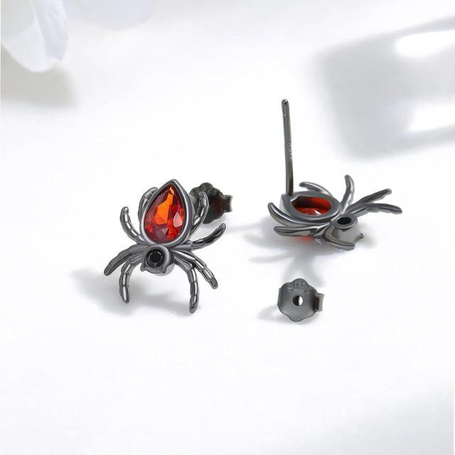 Boucles d'oreilles à tige en argent sterling avec zircone cubique plaquée noire en forme d'araignée-3