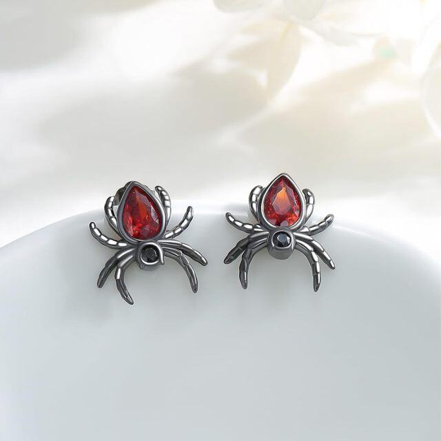 Sterling Silver with Black Color Plated Cubic Zirconia Spider Stud Earrings-4