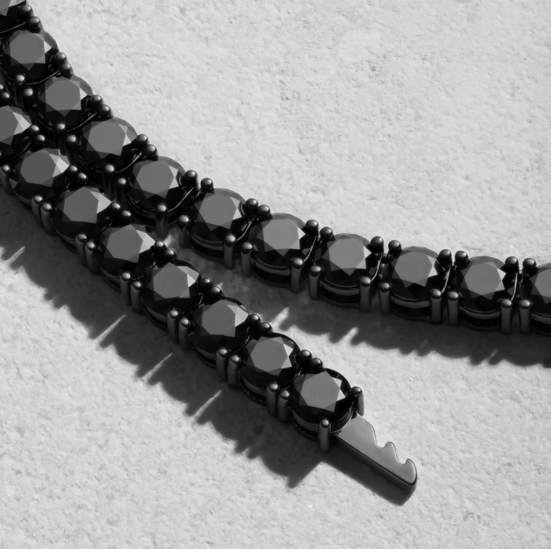 Collar de plata de ley con cadena de tenis negra para hombre, 4 mm-3