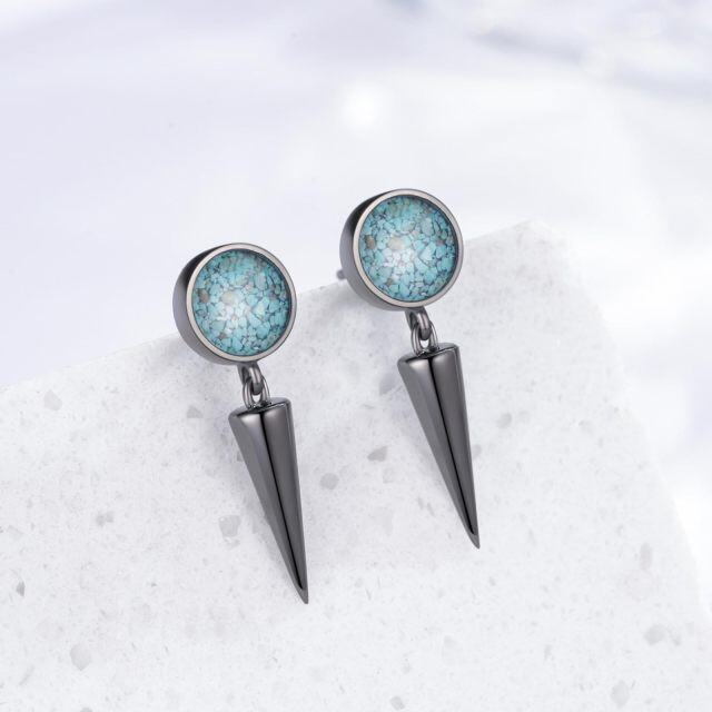 Sterling Silver With Black Color Plated Turquoise Spike Stud Earrings for Women Men-5