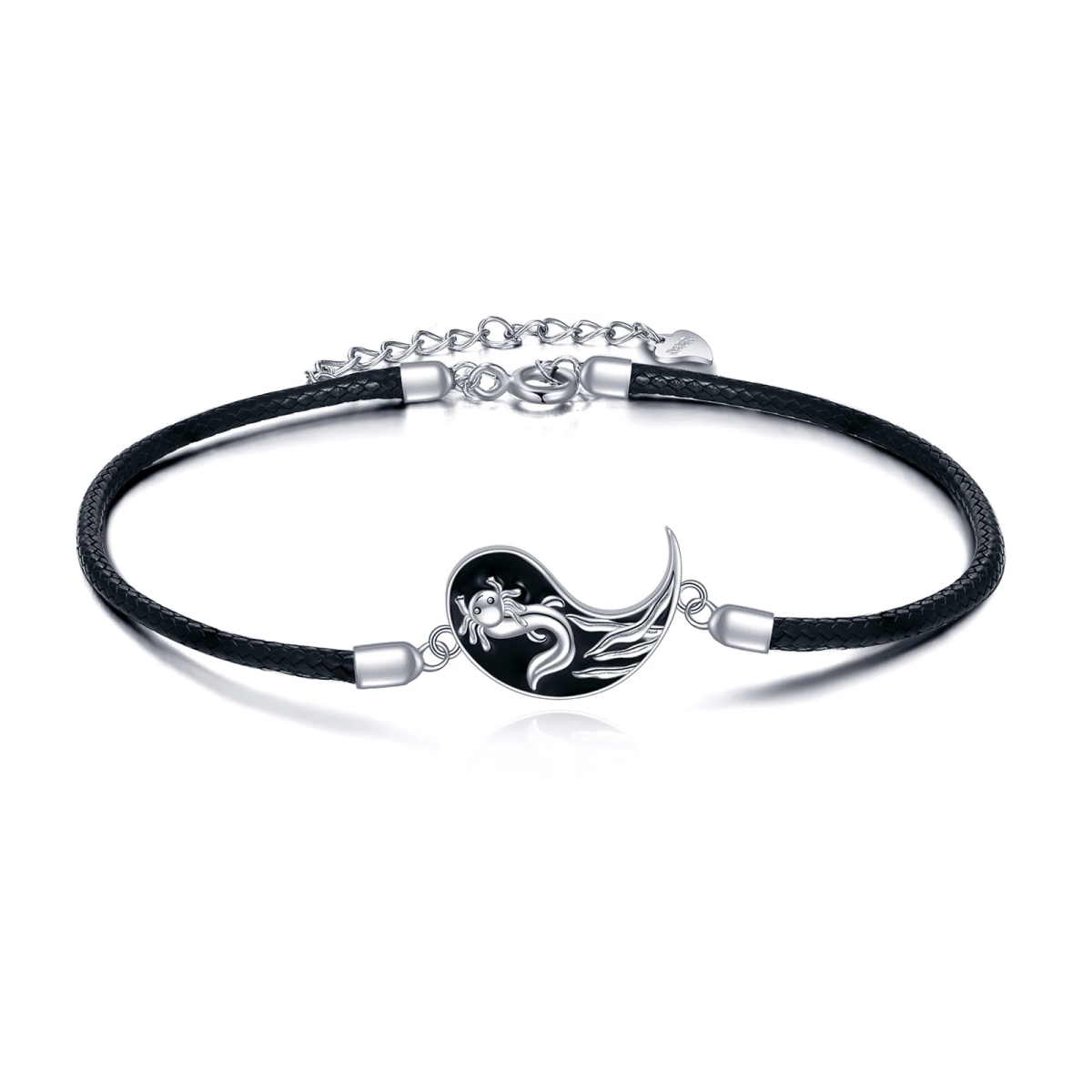 Bracelet en argent sterling avec pendentif Yin Yang plaqué noir-1