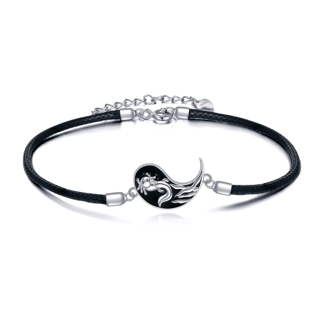 Bracciale in argento sterling con ciondolo Yin Yang placcato in nero-1