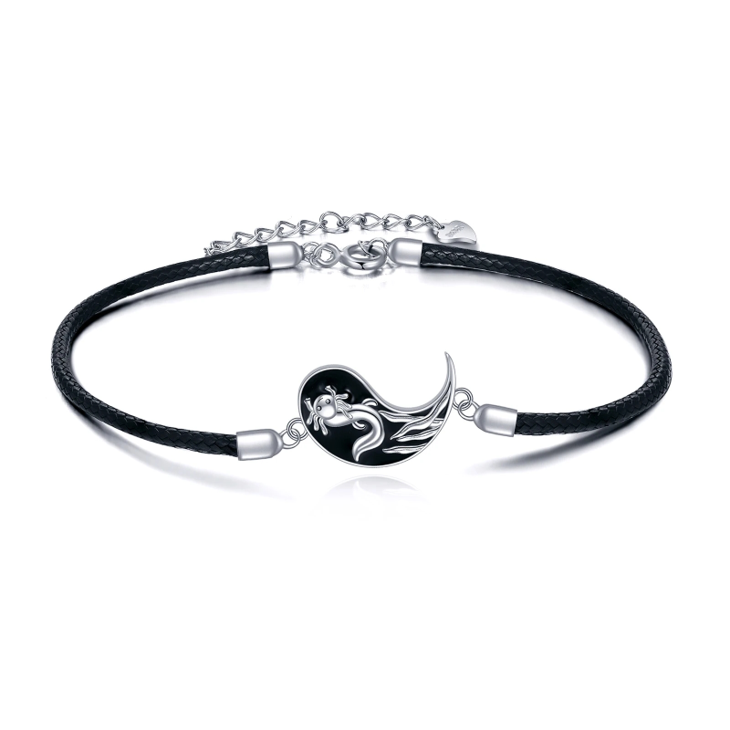 Sterling Silver with Black Color Plated Yin Yang Charm Bracelet-1