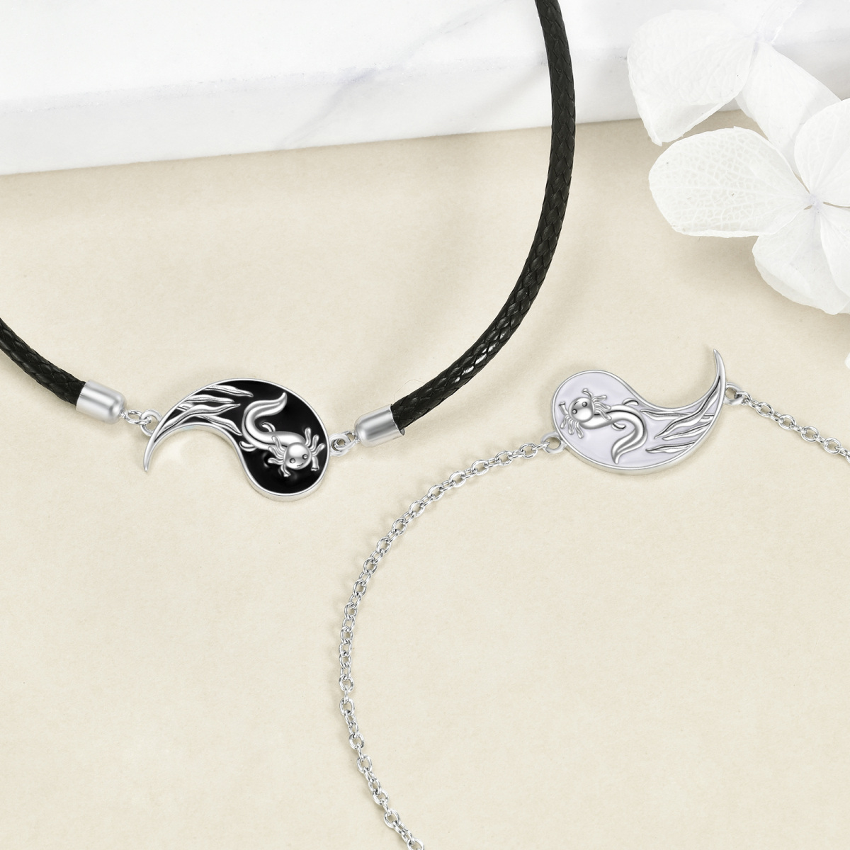 Sterling Silber mit schwarzer Farbe plattiert Yin Yang-Anhänger-Armband-3