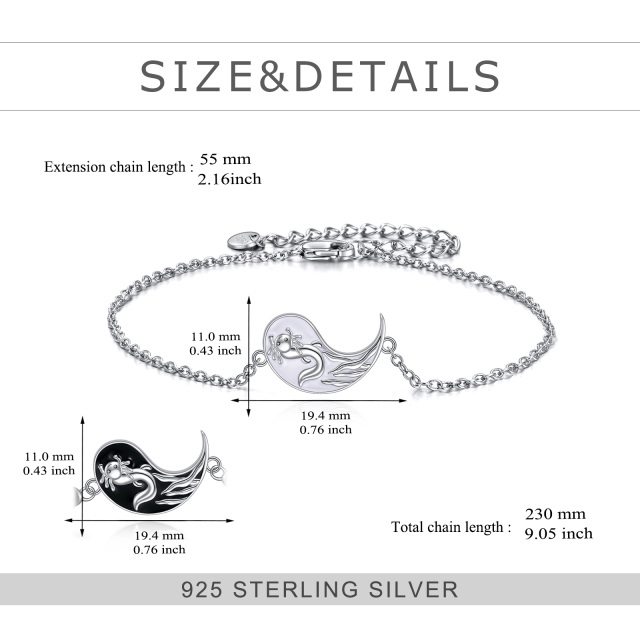 Bracciale in argento sterling con ciondolo Yin Yang placcato in nero-5