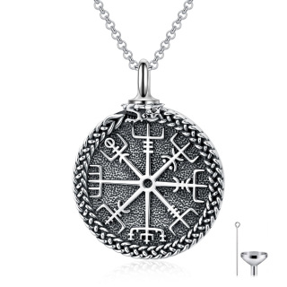 Sterling Silver Black Plated Compass & Viking Rune Urn Necklace For Ashes For Men-42