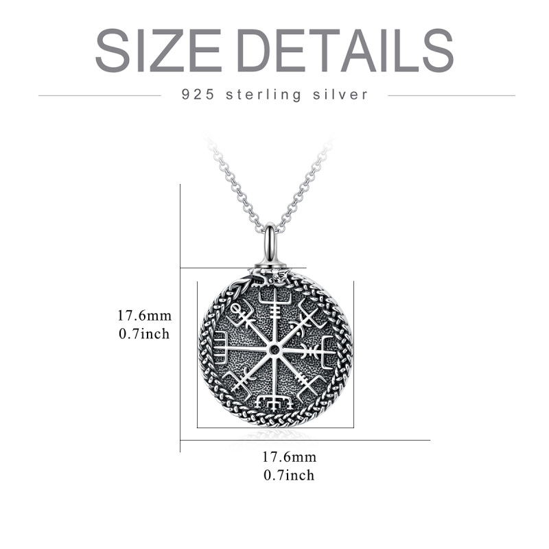 Sterling Silver Compass & Viking Rune Urn Necklace for Ashes for Men-5