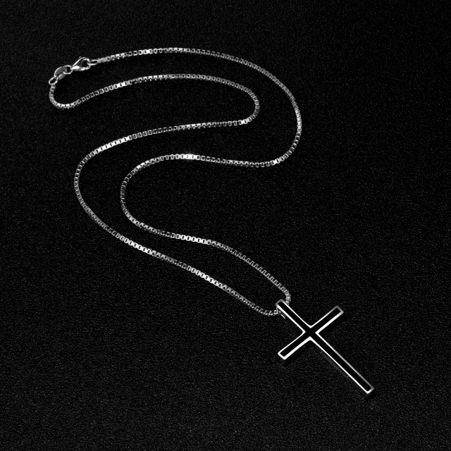 Collier en argent sterling avec pendentif en forme de croix noire et chaîne en forme de boîte-3